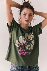 Chaser Woodstock Festival Flower Tee – Psychedelic Floral Tee in Bronze Green