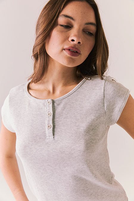 Chaser Yale Henley Tee in Heather Grey