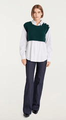 Cinq A Sept Alden Pullover in Green Onyx/White