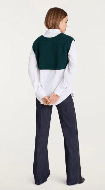 Cinq A Sept Alden Pullover in Green Onyx/White
