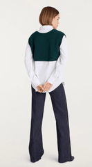 Cinq A Sept Alden Pullover in Green Onyx/White