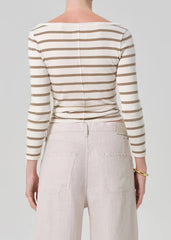 Citizen of Humanity Boat Neck Slim Tee in Ginger Stripe