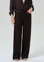 Citizen of Humanity Brynn Drawstring Linen Trouser in Chocolate