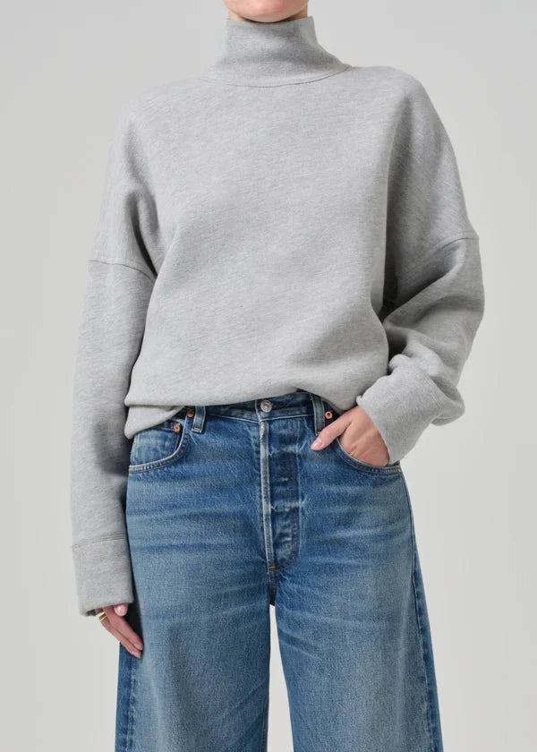 Citizen of Humanity Cara Fleece Turtleneck in Heather Grey
