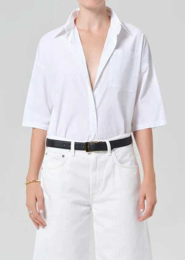 Citizen of Humanity Frances Cropped Cape Button Up in Optic White