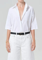Citizen of Humanity Frances Cropped Cape Button Up in Optic White