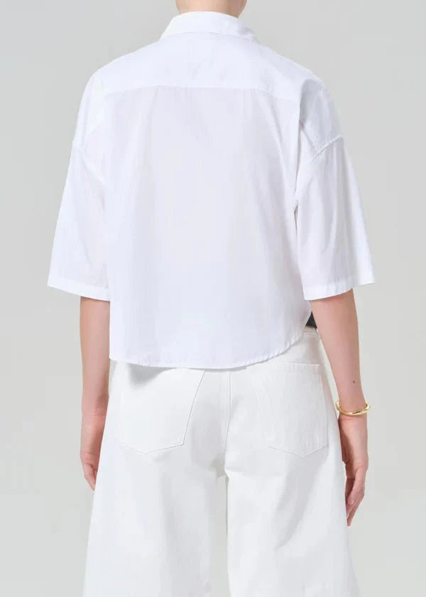 Citizen of Humanity Frances Cropped Cape Button Up in Optic White