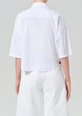 Citizen of Humanity Frances Cropped Cape Button Up in Optic White