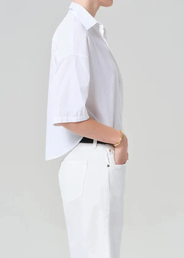 Citizen of Humanity Frances Cropped Cape Button Up in Optic White