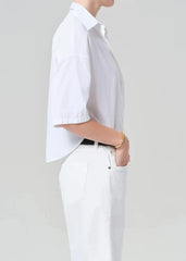 Citizen of Humanity Frances Cropped Cape Button Up in Optic White