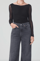 Citizens of Humanity Penelope Shirred Mesh Bodysuit in Black