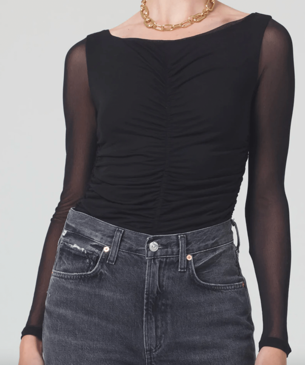 Citizens of Humanity Penelope Shirred Mesh Bodysuit in Black