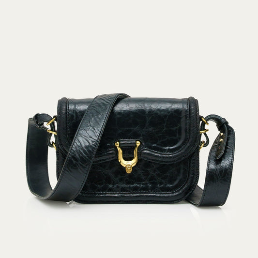 Claris Virot Mini Manon Bag in Vintage Black Glossy Leather