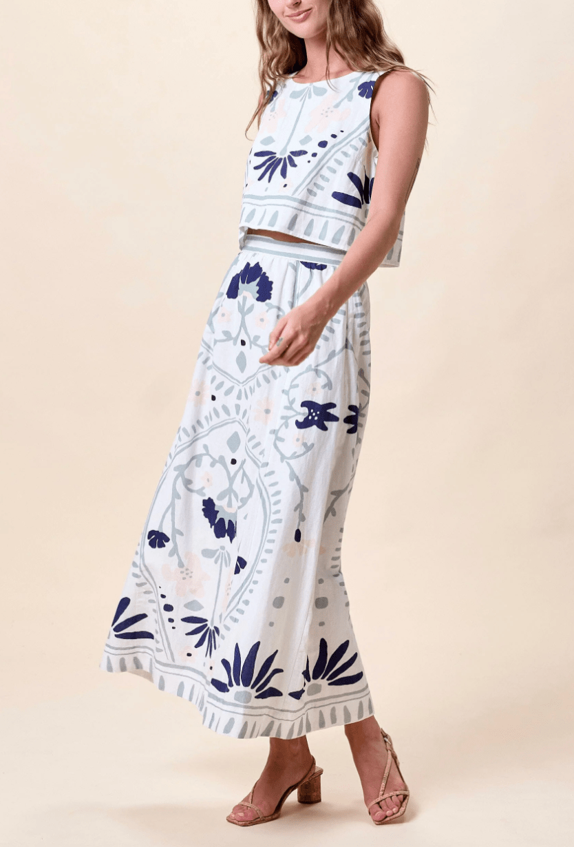 Cleobella Juliet Ankle Skirt in Liliana Blue Surf