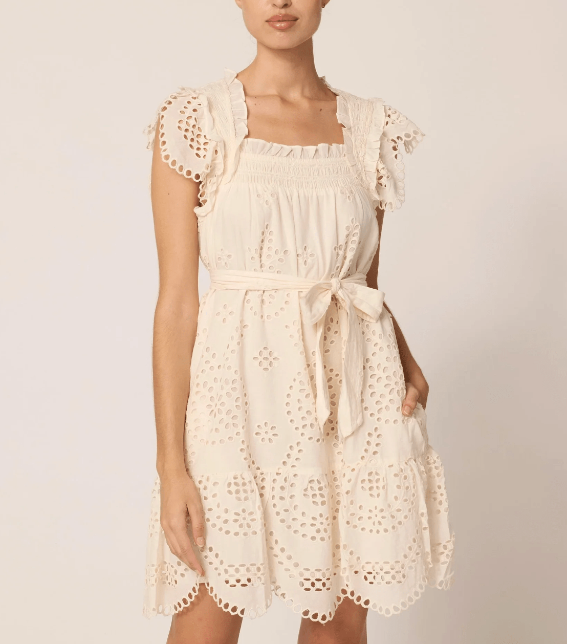 Cleobella Mireya Mini Dress in Ivory Eyelet