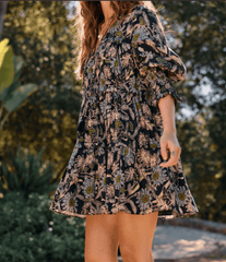 Cleobella Raquel Mini Dress in Dark Magnolia Floral Print