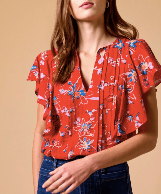 Cleobella Sheenie Blouse in Fiore Rosso Print