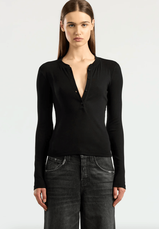 Cotton Citizen Verona Henley in Jet Black
