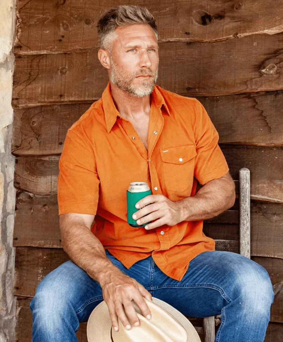Criquet Short Sleeve Corduroy Pearl Snap Shirt in Burnt Orange