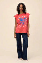 Daydreamer Johnny Cash Muscle Tank in Red Acid Wash