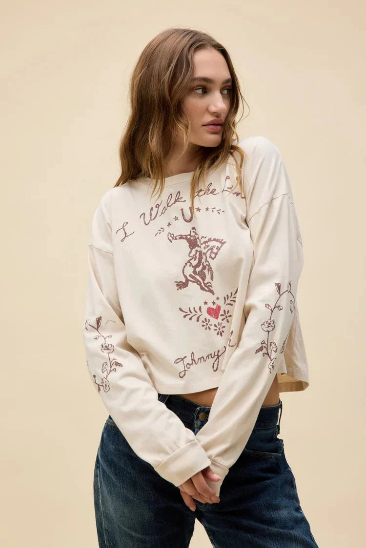 Daydreamer Johnny Cash Walk The Line Meet & Greet Tee in Dirty White
