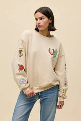 Daydreamer Western Patches Oversized Crew Sweatshirt in Sand