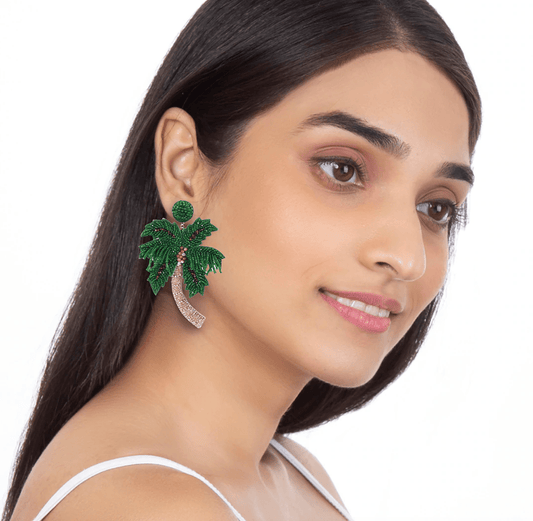 Deepa Gurnani Tropical Palm Tree Earring in Green