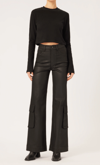 DL1961 Hepburn Wide Leg Cargo in Black Coated