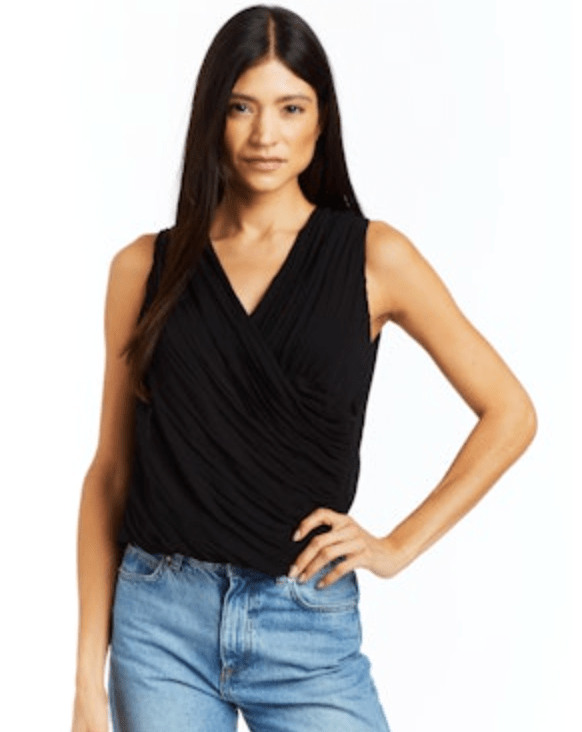 Drew Maisie Pleated Chiffon Top in Black