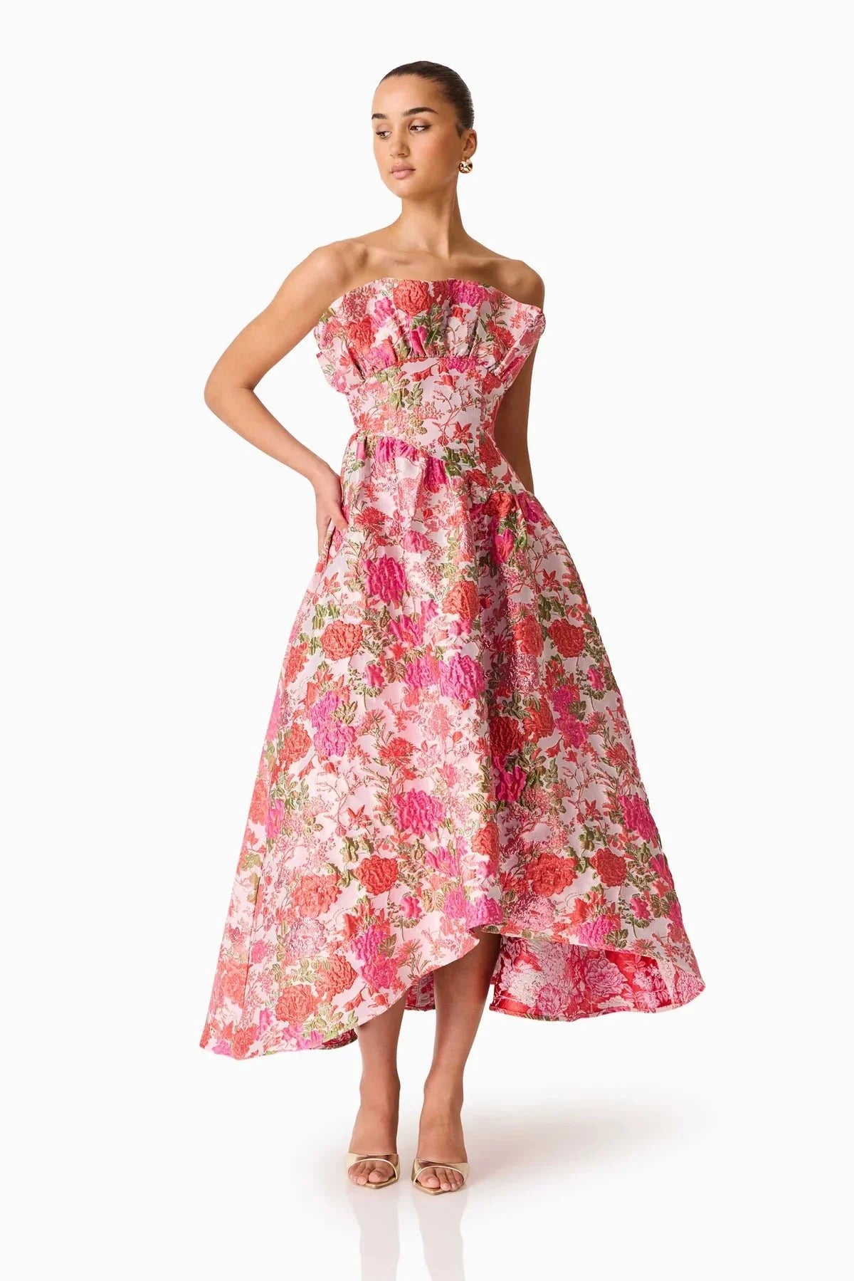 Elliatt Floralie Strapless Gown in Pink Floral