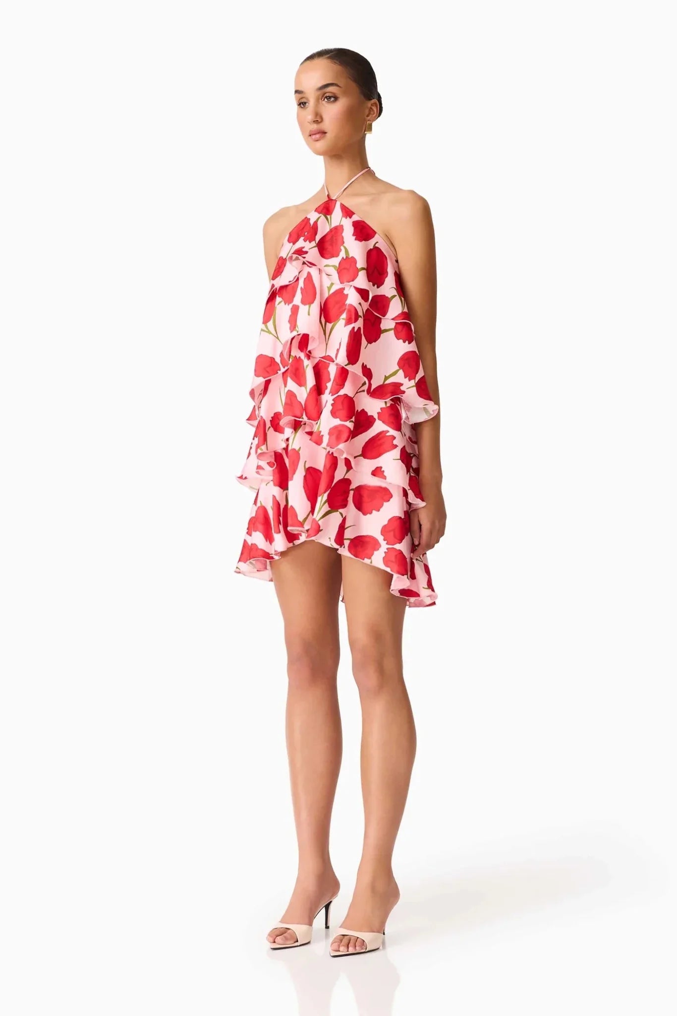 Elliatt Melia Halter Mini Dress in Pink & Red Floral