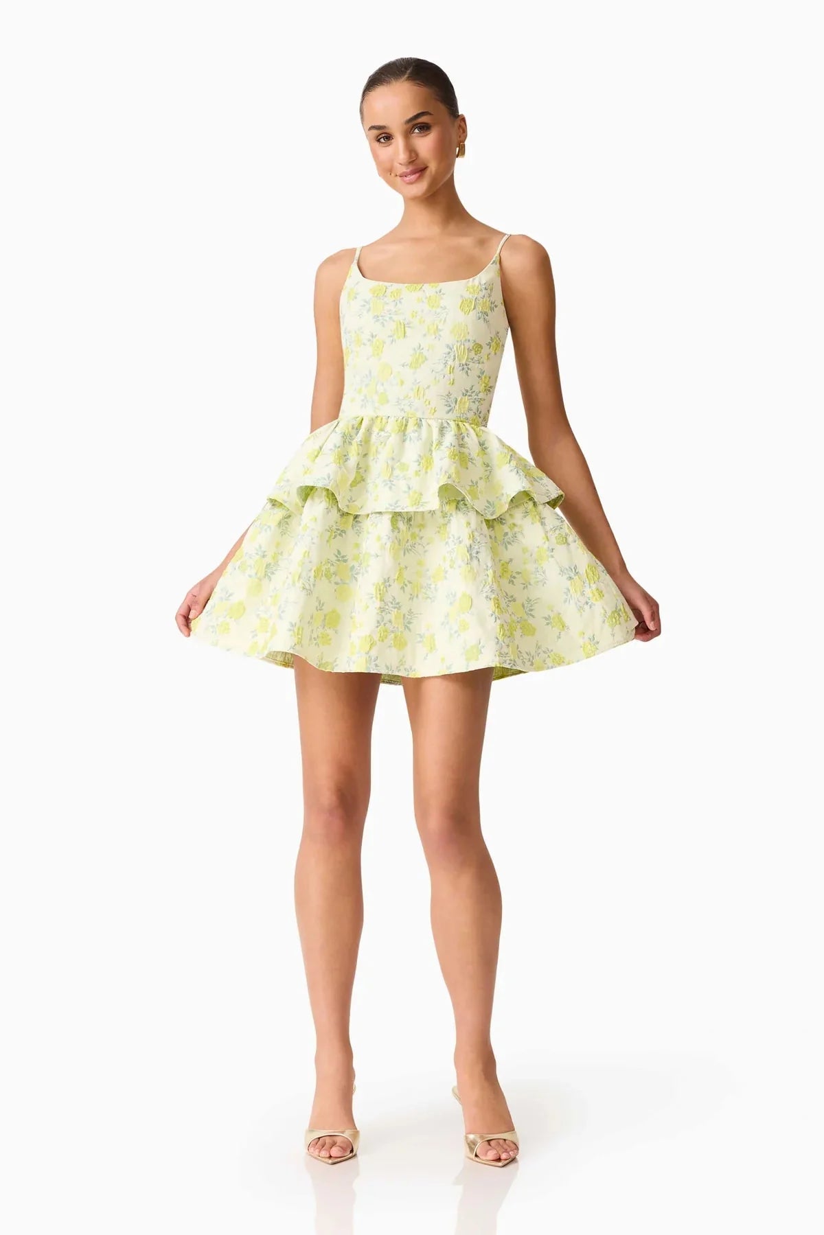 Elliatt Posey Jacquard Mini Dress in Green Floral