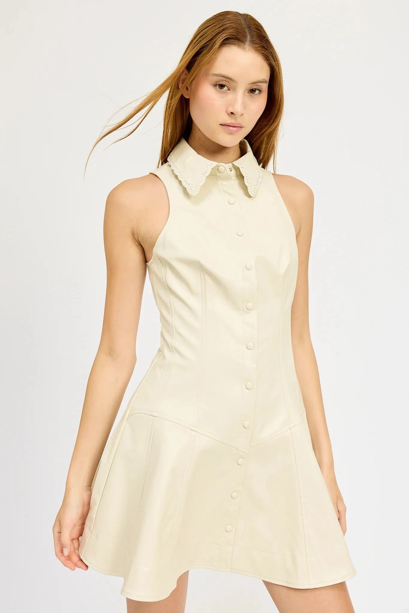 En Saison Barrett Faux Leather Mini Dress in Taupe