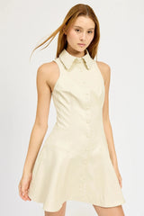 En Saison Barrett Faux Leather Mini Dress in Taupe