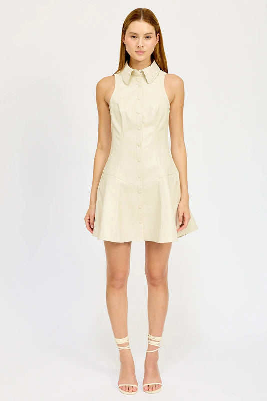 En Saison Barrett Faux Leather Mini Dress in Taupe
