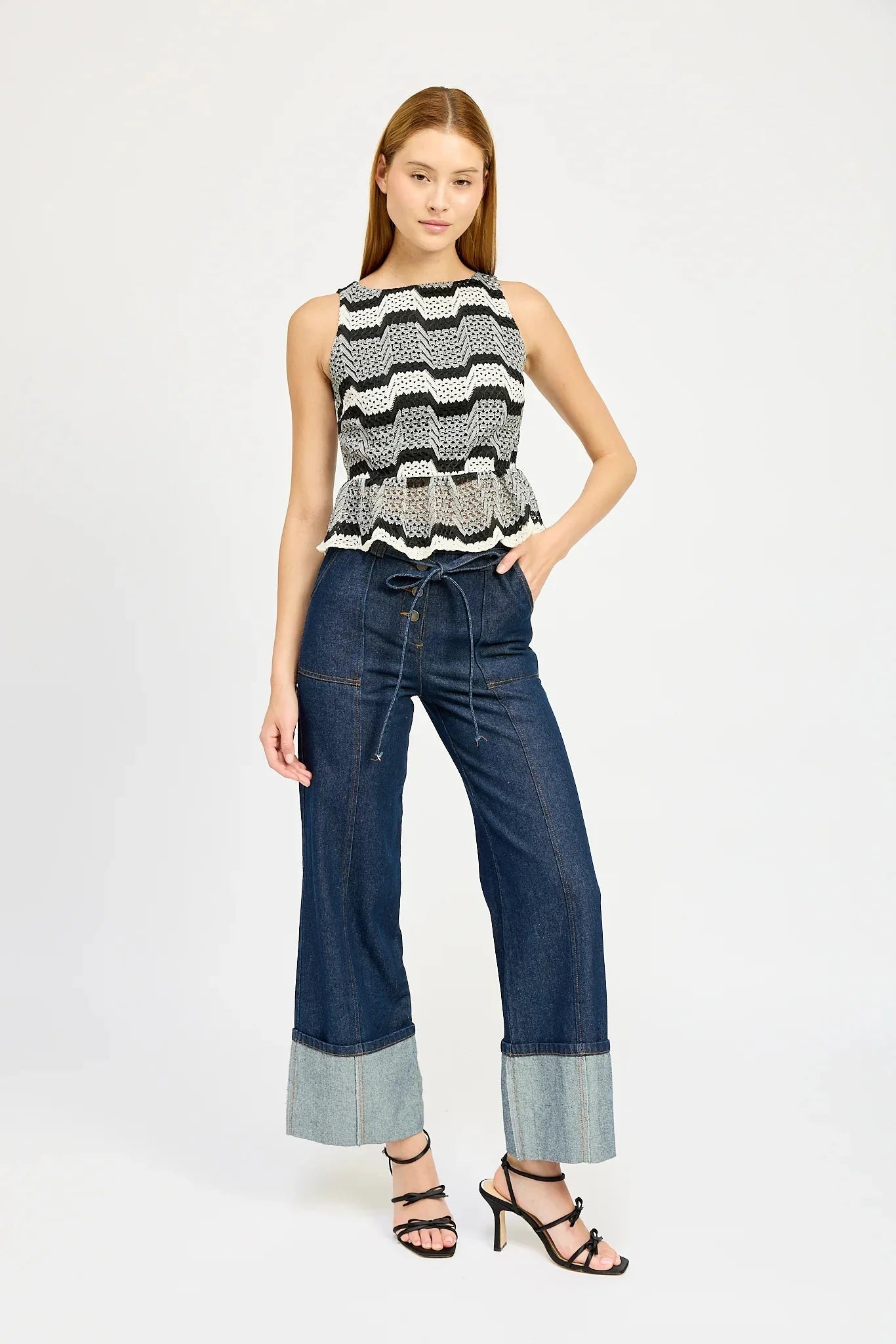 En Saison Boat Neck Peplum Tank Top