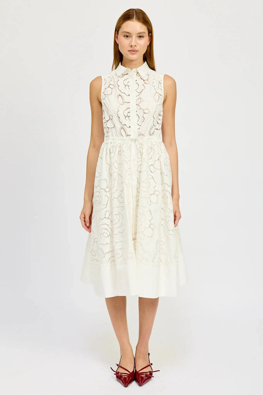 En Saison Chloe Belted Midi Dress in White