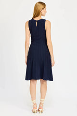 En Saison Pleated Knit Mini Dress in Navy