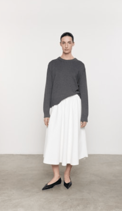 Enza Costa Cashmere Cotton Crew in Heather Grey