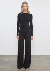 Enza Costa Cashmere Draped LS Crew in Black