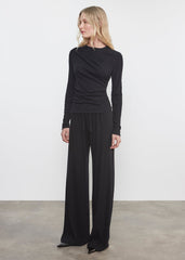 Enza Costa Cashmere Draped LS Crew in Black