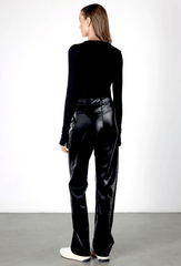 Enza Costa Cashmere Easy Cuffed U Top in Black
