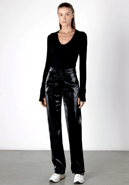 Enza Costa Cashmere Easy Cuffed U Top in Black