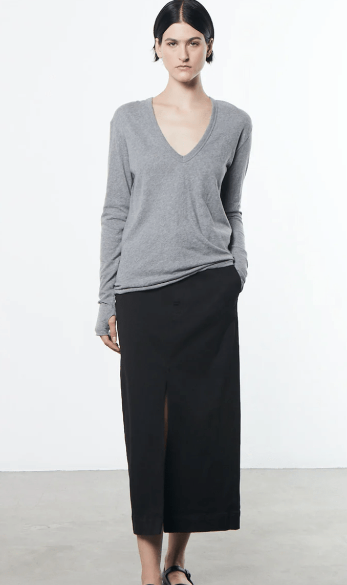 Enza Costa Cashmere Loose Longsleeve V Neck in Smoke