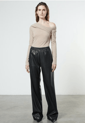 Enza Costa Cashmere One-Shoulder Top in Khaki