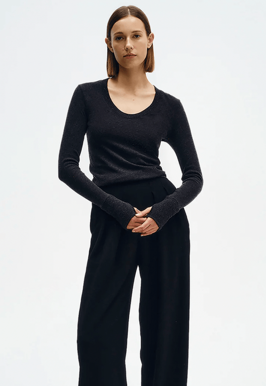 Enza Costa Easy Cuffed U Long Sleeve in Charcoal