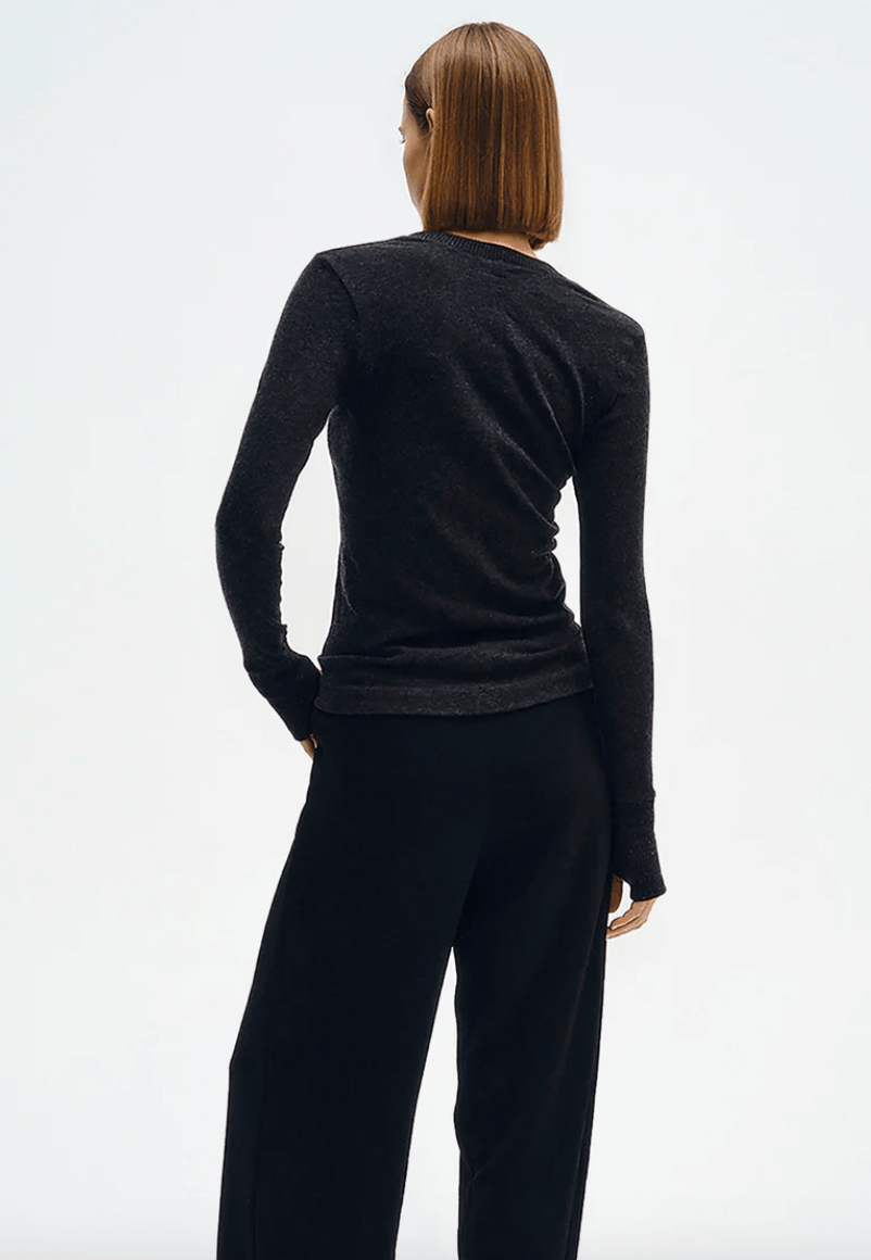 Enza Costa Easy Cuffed U Long Sleeve in Charcoal