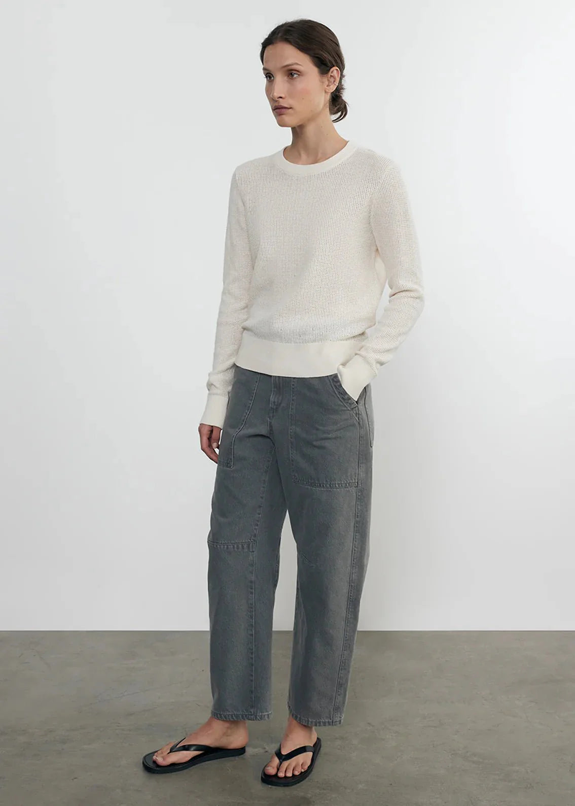 Enza Costa Linen Open Knit Crewneck Sweater