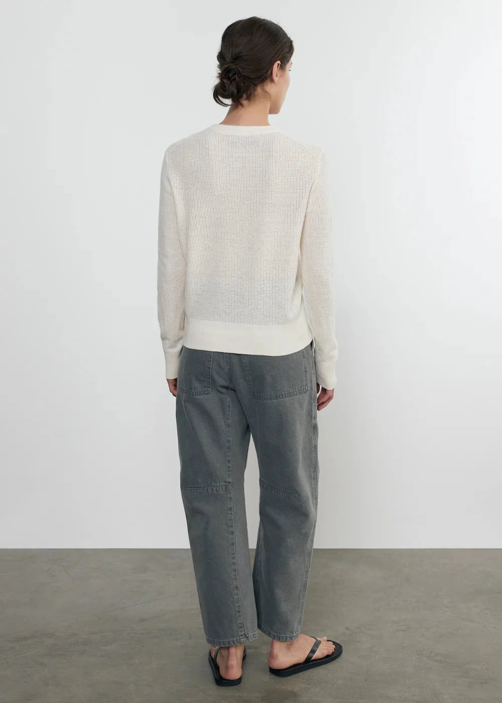 Enza Costa Linen Open Knit Crewneck Sweater