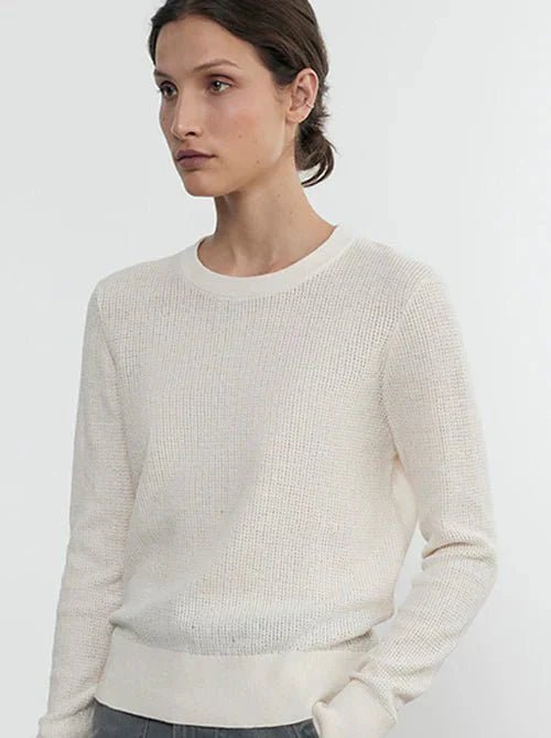Enza Costa Linen Open Knit Crewneck Sweater